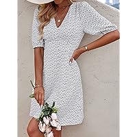 Summer Dresses for Women 2022 Ditsy Floral Print Puff Sleeve Dress Dresses for Women (Color : White, Size : Small)