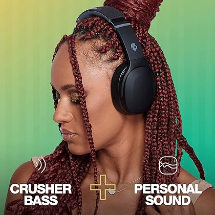 Skullcandy Crusher Evo Over-Ear Wireless Headphones with Sensory Bass, 40 Hr Battery, Microphone, Works with iPhone Android and Bluetooth Devices - Black (Discontinued by Manufacturer)