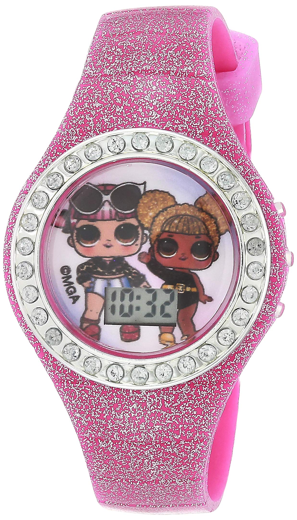 Accutime Kids LOL Surprise Pink Digital LCD Quartz Wrist-Watch with Multicolor Flashing Popper Strap for Girls, Boys and Toddlers (Model: LOL40098AZ)