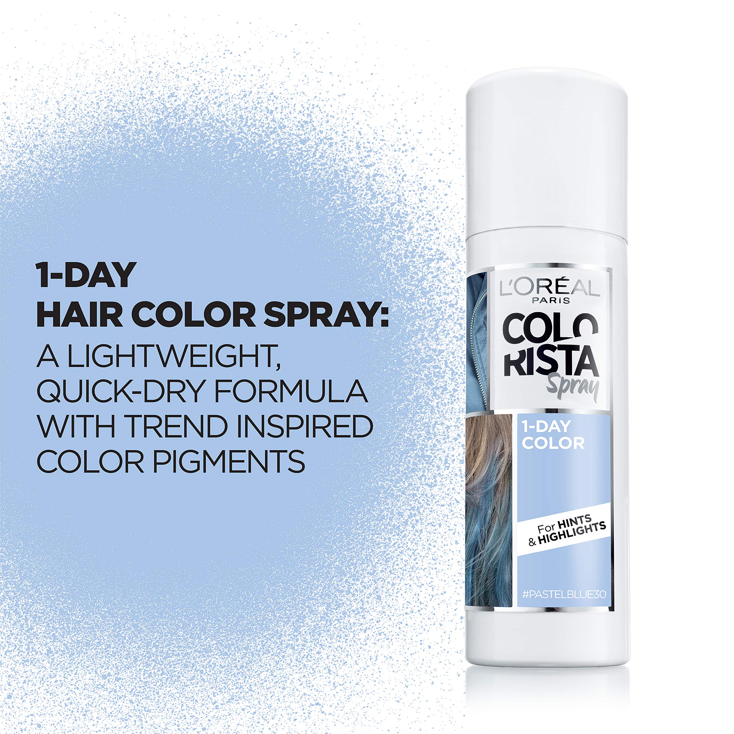 L'Oreal Paris Colorista 1-Day Washable Temporary Hair Color Spray, Pastel Blue, 2 Ounces