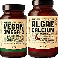 Vegan Omega 3 & Algae Calcium Bundle - Plant Based DHA & EPA Fatty Acids, Calcium Supplement from Red Algae with Vitamin K2 & D3, Magnesium, Zinc, Boron, Mineral Complex