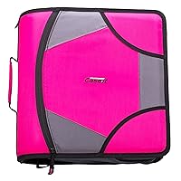 Case-it The King Sized Zip Tab Zipper Binder - 4 Inch D-Rings - 5 Subject File Folder - Multiple Pockets - 800 Sheet Capacity - Comes with Shoulder Strap - Magenta D-186