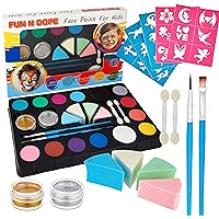 Face Paint Kit for Kids and Adults - Face Painting Kit with Stencils, 14 Water Based Paints, 2 Glitters - Halloween Makeup Kit, Non Toxic Safe Professional Face Paint Palette, 30 Face Paint Stencils
