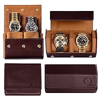 Dual Leather Travel Watch Roll Case + Leather Travel Watch Pouch (Brown/Tan)