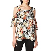 Star Vixen Women's Petite Off/Cold Shoulder Dramatic Ruffle Peasant Top