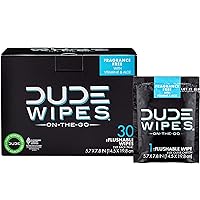 DUDE Wipes - On-The-Go Flushable Wipes - 30 Wipes - Unscented Extra-Large Adult Wet Wipes - Individually Wrapped for Travel, with Vitamin-E & Aloe, Septic and Sewer Safe