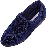 Ladies/Womens Velour/Velvet Style Slippers/Indoor Shoes with Ripper Fastening