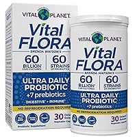 Vital Flora Ultra Daily Probiotic 60 Billion CFU, 60 Diverse Strains, 7 Organic Prebiotics, Immune Support, Digestive Health Shelf Stable Probiotics for Women and Men 30 Capsules