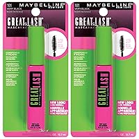 Maybelline Great Lash Washable Mascara Makeup, Volumizing Lash-Doubling Formula That Conditions As It Thickens, Very Black, 2 Count