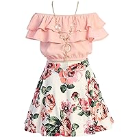 Cold Shoulder Crop Top Ruffle Layered Top Flower Girl Skirt Sets for Girl