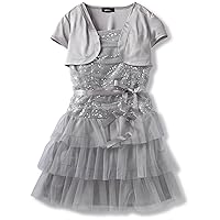 Amy Byer Big Girls' Plus-Size Sequin Bodice Mesh Tiered Dress With Shrug