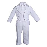 Baby Boys Formal White Poly Cotton 5 Piece Classic Suit Set with Tail