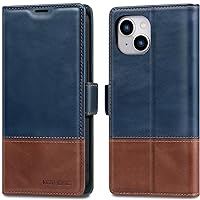 KEZiHOME Case for iPhone 15 Plus, Genuine Leather Wallet Case [RFID Blocking] [Card Slots ] [Kickstand] Shockproof Flip Cover Magnetic Case Compatible with iPhone 15 Plus 5G 2023 (Royal Blue/Brown)
