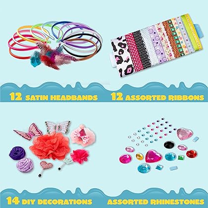 JOYIN DIY Girl 12 Satin Fashion Headbands Kids Art and Crafts Kits, Girls Jewelry Making Kit-Decorated with Hair Accessories