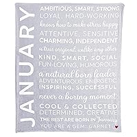 Pavilion Gift Company - January - Birth Month Royal Plush Blanket, Birthday Throw, Birthday Blanket, Red Embroidered Heart, 1 Count, 50 x 60-inch, Gray