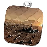 3dRose Automatic Industrial Installation in Mars Desert in The Morning... - Potholders (phl-377085-1)