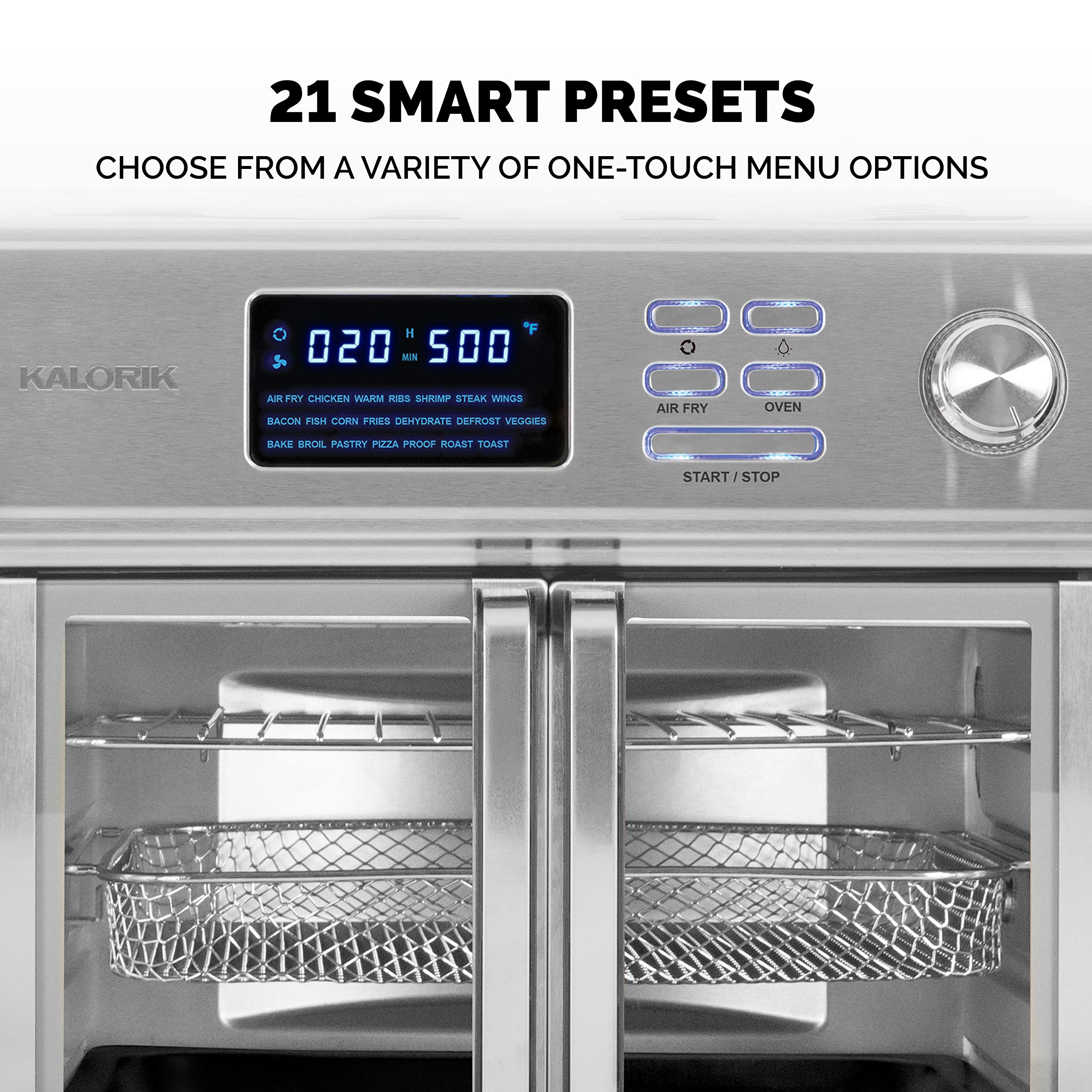 Kalorik® MAXX® Digital Air Fryer Oven, 26 Quart, 10-in-1 Countertop Toaster Oven & Air Fryer Combo-21 Presets up to 500 degrees, Includes 9 Accessories & Cookbook