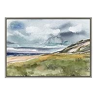 Sylvie Seascape Framed Canvas Wall Art by Patricia Shaw, 23x33 Gray, Decorative Watercolor Landscape Art Print for Wall