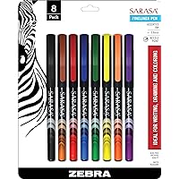 Sarasa Fineliner Marker Pen, Needle Point, 0.8mm, Assorted Ink Colors, 8-Pack