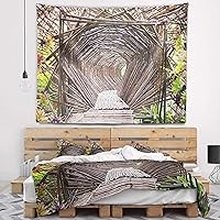 Designart ' Bamboo Tunnel in The Garden' Landscape Tapestry Blanket Décor Wall Art for Home and Office, Created On Lightweight Polyester Fabric x Large: 92 in. x 78 in