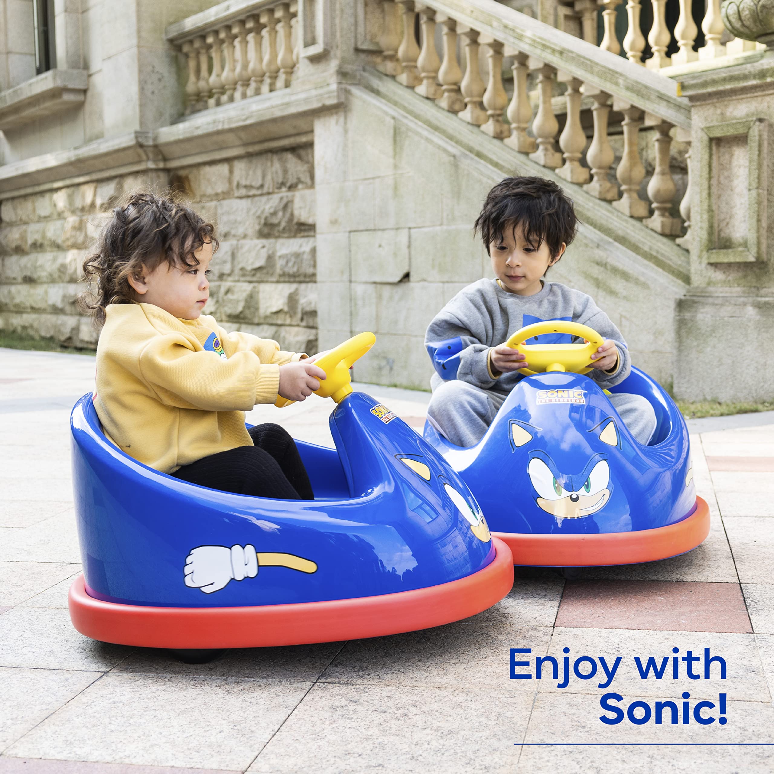 Sakar Sonic The Hedgehog Bumper Car for Kids, 2 Speed Electric Vehicle, Toddler Bumper Car with Remote Control and 360 Degree Turning, 12V 20W Motor, LED Lights, Gifts for Toddlers, Large