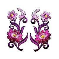 Nipitshop Patches Beautiful Purple Daisies Pair Flowers Floral Bouquet Boho Embroidered Appliques Iron-on Patches for Clothes Backpacks T-Shirt Jeans Skirt Vests Scarf Hat Bag