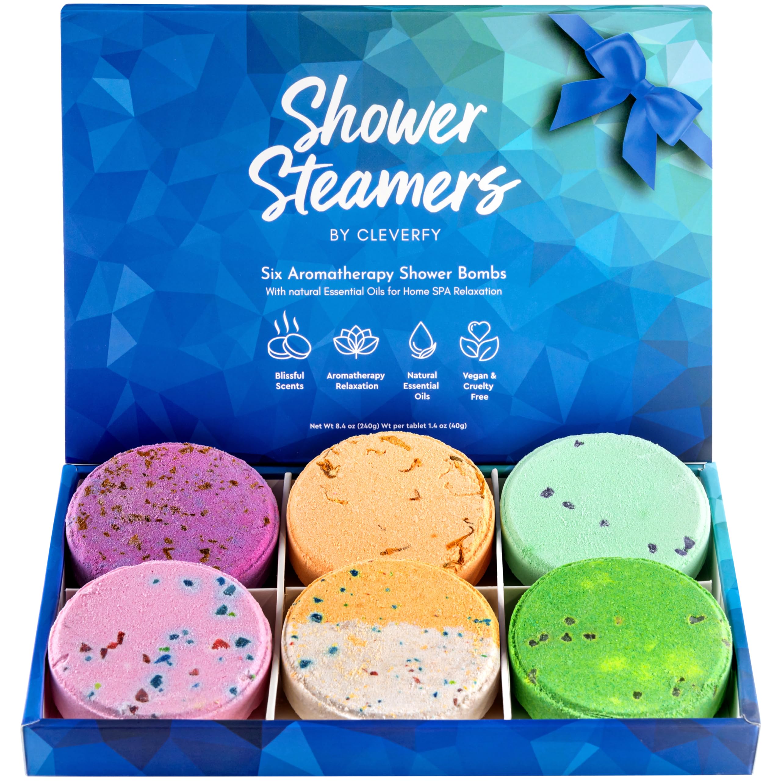 Cleverfy Shower Steamers Pack of 18 and Pack of 6: Blue Variety Pack Bundle. Shower Bombs with Essential Oils.