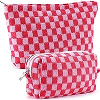 Checkered Makeup Bag for Women Travel Large Cosmetic Bag Set Cute Makeup Pouch for Purse Zippered Toiletry Bag Organizer Cute Y2K Trendy Aesthetic Makeup Brushes Storage Bag Makeup Case