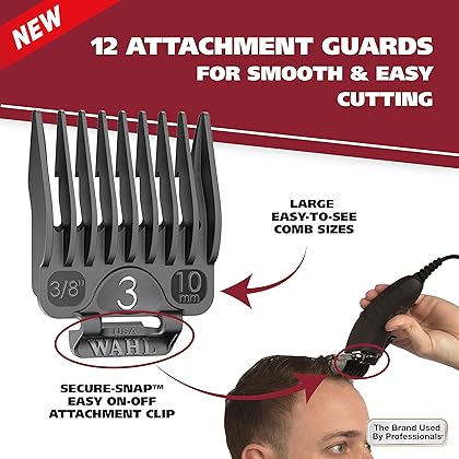 Wahl USA Self Cut Compact Corded Clipper Personal Haircutting Kit with Adjustable Taper Lever, and 12 Hair Clipper Guards for Clipping, Trimming & Personal Grooming – Model 79467