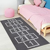 Ottomanson Machine Washable Hopscotch Design Non-Slip Rubberback 3x6 Kid's Area Rug for Playroom, Kid's Room, Bedroom, 2'7