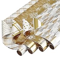American Greetings 80 sq. ft. Gold Wrapping Paper Bundle (Snowflakes) for Christmas, Hanukkah, Kwanzaa and All Holidays (4 Rolls 30 in. x 8 ft.)