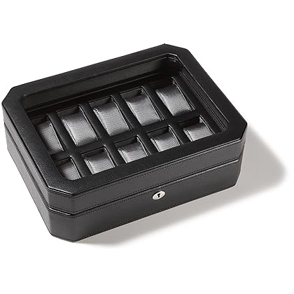 WOLF 4584029 Windsor 10 Piece Watch Box with Cover, Black