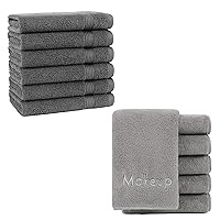 Arkwright Makeup Remover Wash Cloths (Grey) and Cotton Luxury Hand Towels (Dark Grey)