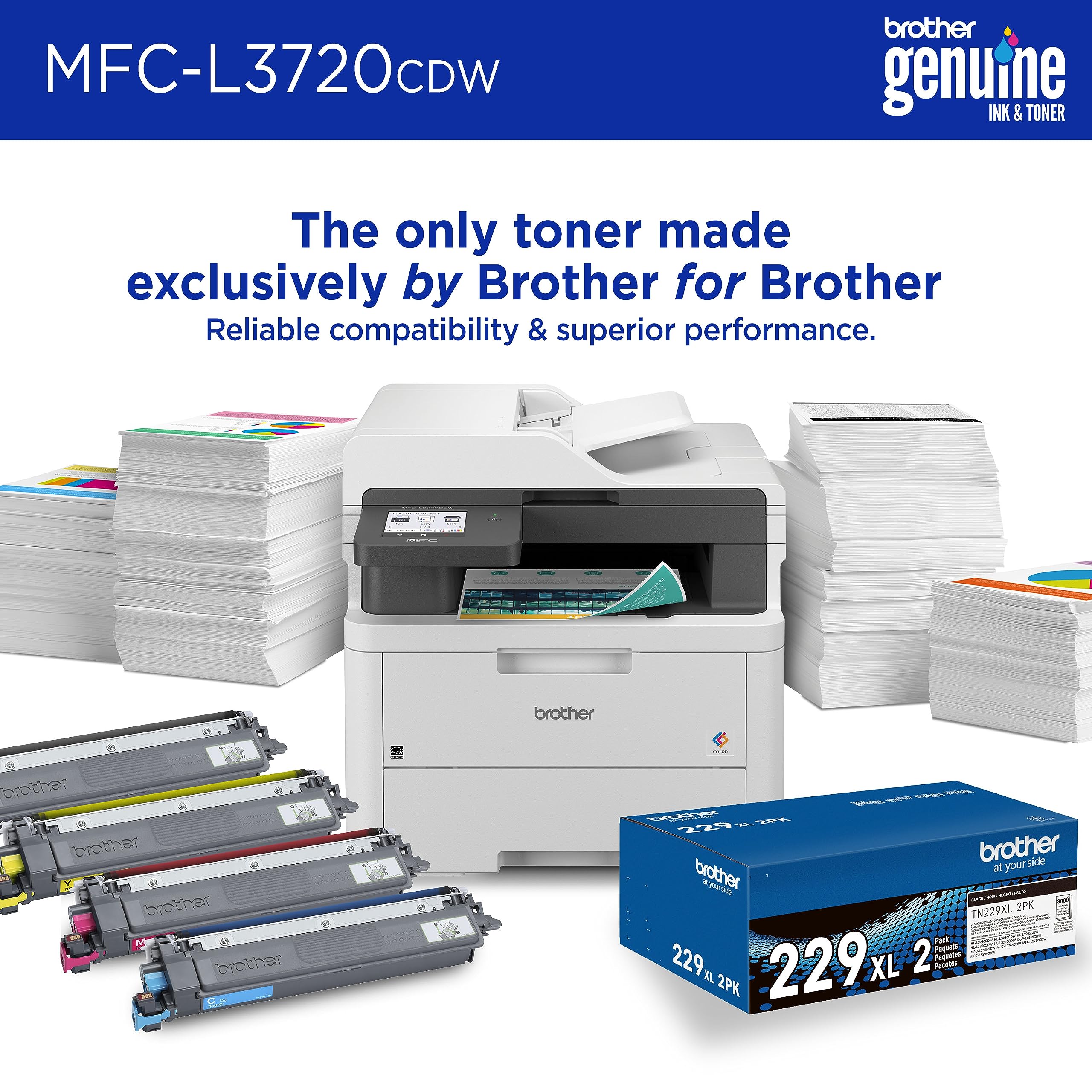 Brother MFC-L3780CDW Wireless Digital Color All-in-One Printer with Laser Quality Output, Single Pass Duplex Copy & Scan | Includes 4 Month Refresh Subscription Trial ¹ Amazon Dash Replenishment Ready