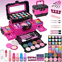 Kids Makeup Kit for Girl - Safe & Non Toxic Washable Makeup for Kids, Real Girls Makeup Kit for Kids Age 4-12, Princess Dress Up Toys for Girls Kids Children, Girls Christmas Birthday Gift Age 4-12