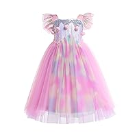 Dressy Daisy Unicorn Birthday Rainbow Tulle Dress Princess Costume with Headband Fancy Party Outfit for Toddler Little Girls