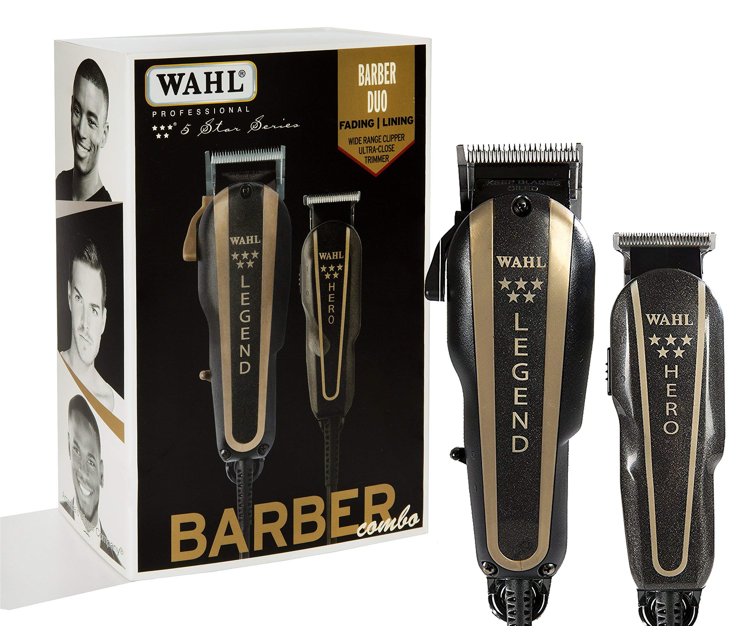 Wahl Professional 5-Star Barber Combo #8180 Features a New Look 5-Star Legend Clipper and Hero T-Blade Trimmer Powerful v9000 Motor Clipper and Rotary Motor Barber Trimmer