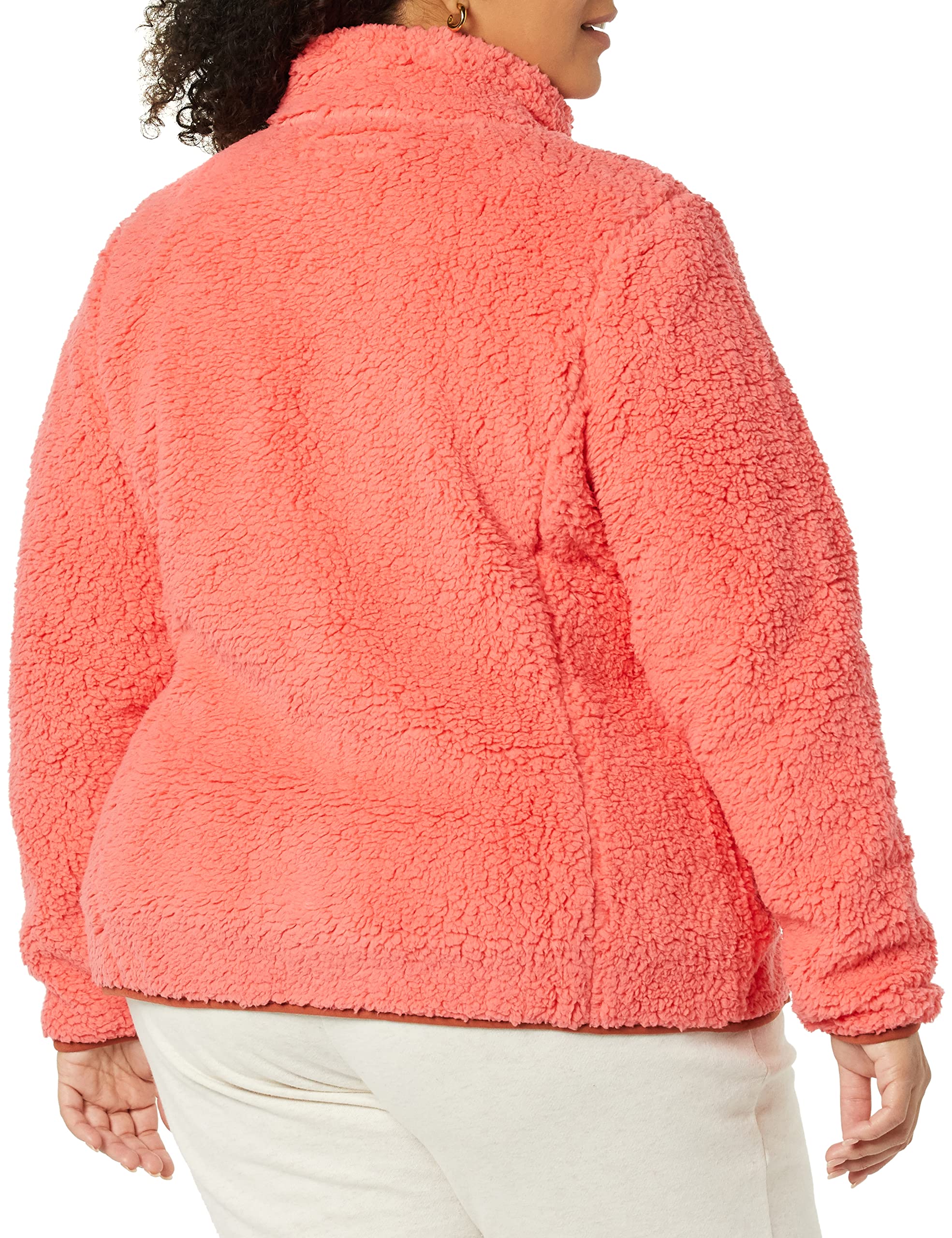 Amazon Essentials Women's Sherpa Long-Sleeve Mock Neck Full-Zip Jacket with Woven Trim (Available in Plus Size)