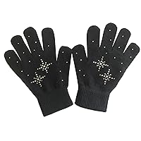 @Fedol Girls Ice Skating Gloves/Magic Stretch Gloves with Clear Rhinestone Snow Flakes - Black - One Size