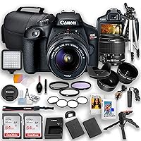 Canon EOS Rebel T100 DSLR | 18MP | with Canon 18-55mm Lens + LED Video Light + 2PC 64GB Memory, Extra Battery, Wideangle and Telephoto Lens, Filters & Tripod Kit