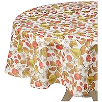 Violet Linen European Botanical Flowers Berries Strawberries Pattern, Polyester Woven Printed Fabric, Strawberries, 70 Inch Round, Seats 4 to 6 People, Tablecloths