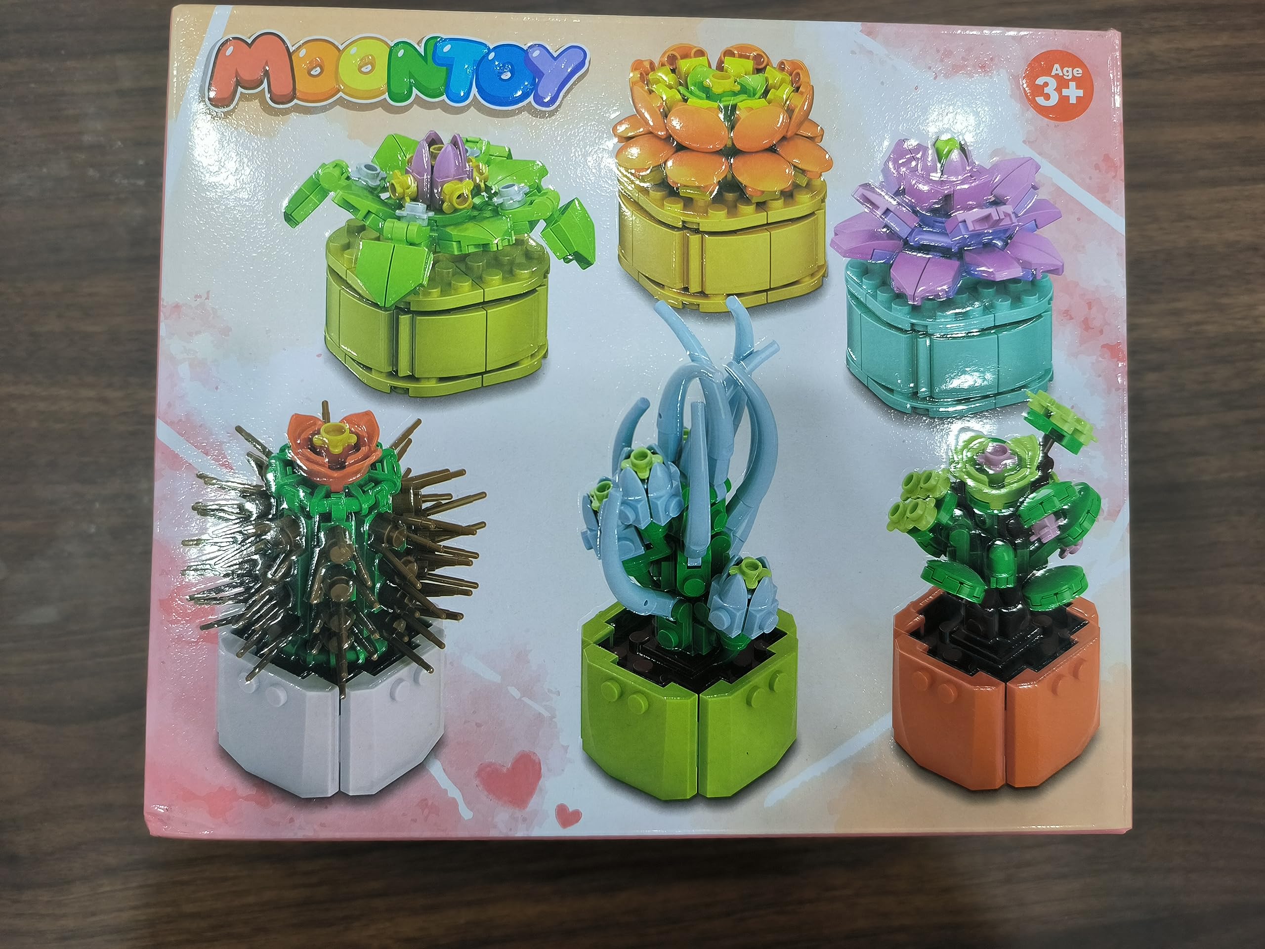 MOONTOY Succulents Artificial Plants Set Building Blocks Toys, 6 Packs Birthday Gifts for Adults Kids, Succulent Botanical Collection Flower Bouquet Kit Home Office Decor Bonsai Creative Gift (521PCS)