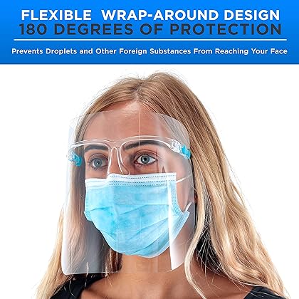 TCP Global Salon World Safety Face Shields with Glasses Frames (Pack of 10) - Ultra Clear Protective Full Face Shields