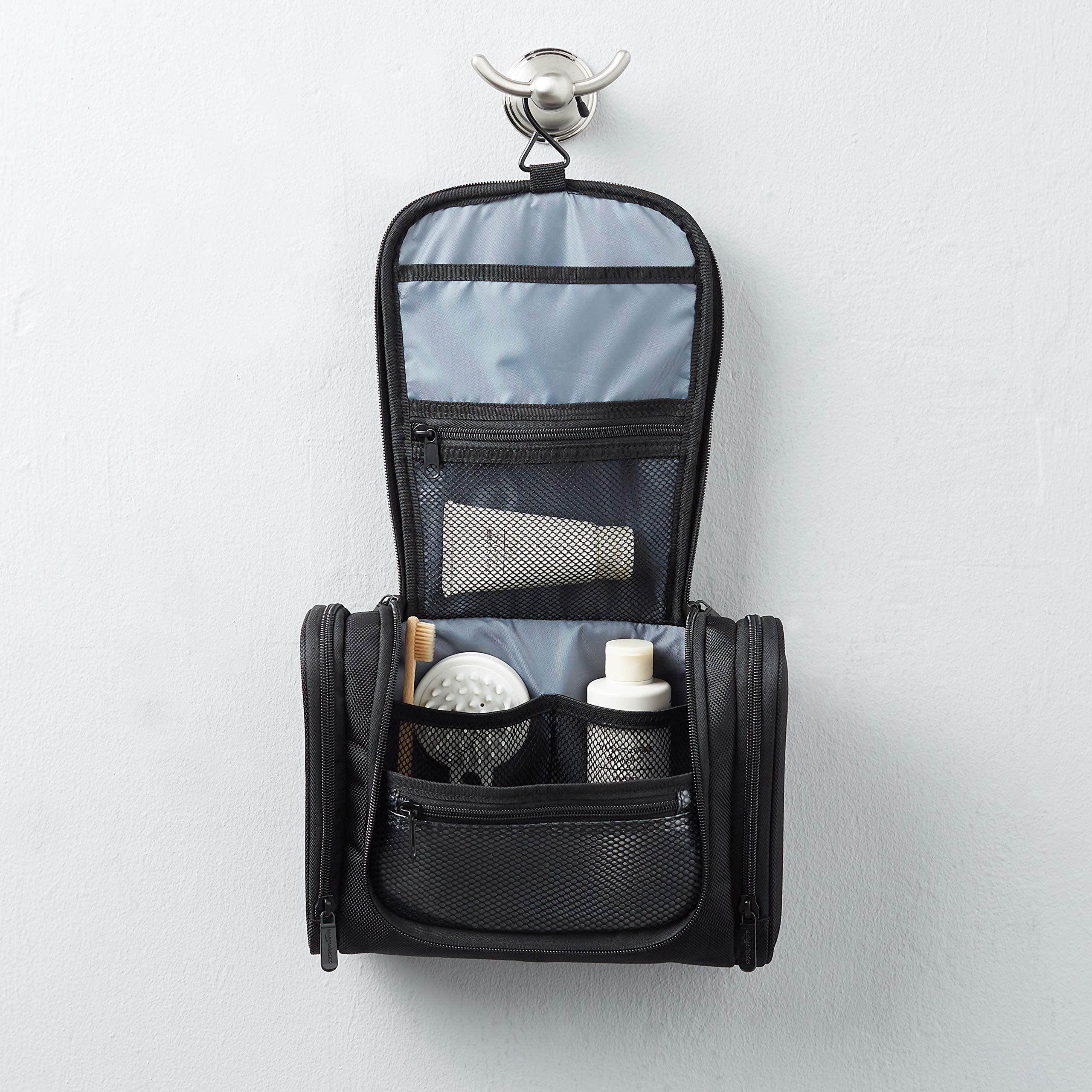 Amazon Basics Hanging, Travel Toiletry Bag Organizer, Shower Dopp Kit, Black