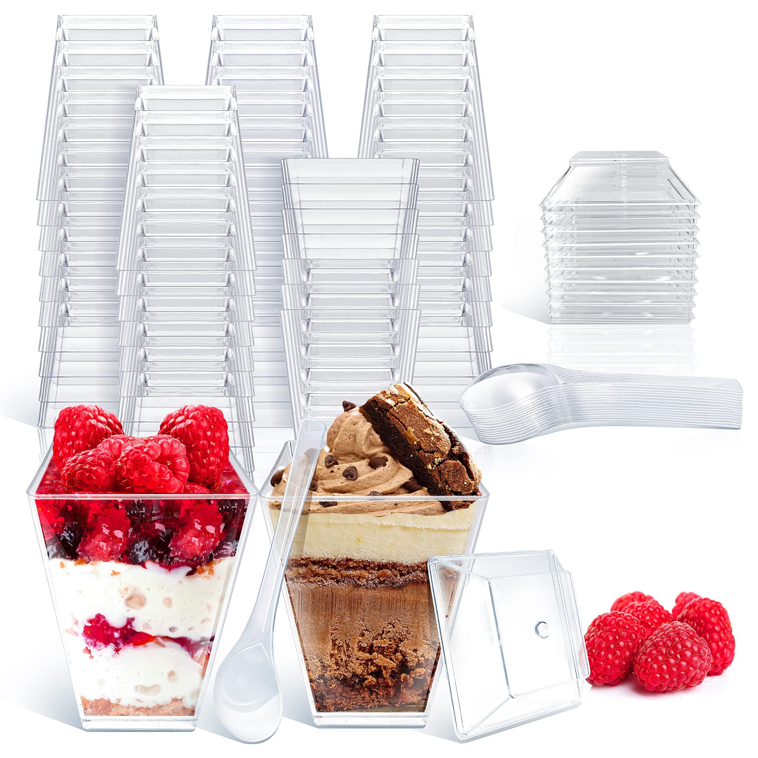 Lex Store 50 Pack 5 oz Plastic Dessert Cups with Lids and Spoons Clear Parfait Cups with Lids Mini Dessert Shooter Cups for Parties Yogurt, Fruit, Ice Cream Serve Appetizer with Vasos Para Postres