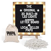 Letter Board The Original Black Felt Board with Stand, Built-in LED Lights 10 x 10 -Menu Board + Wood Frame, 340 Letters, Emojis + Cursive Words - Custom Sign Messages Pregnancy Announcement, Weddings