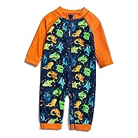 Baby Boys Sunsuits/Swimwear UPF 50+ Sun Protection One Piece Full-Length Zipper Swimsuits with Sun Cap.