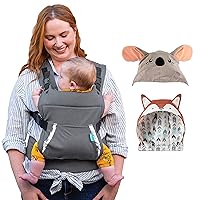 Infantino Cuddle Up Ergonomic Hoodie Baby Carrier Bundle Pack - Detachable Fox and Koala Hoodies, Storage Pocket, Lumbar Support, Facing-in or Backpack Positions for Newborns and Toddlers, 12-40 lbs.