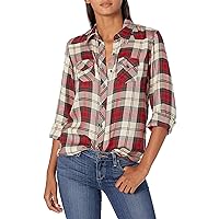 Angie Women's Long Sleeve Plaid Button Up Top