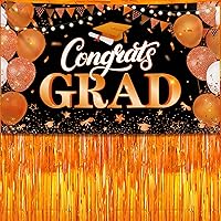 KatchOn XtraLarge Orange Fringe Backdrop - Pack of 3 | Orange Congrats Grad Banner | Orange and Black Graduation Banner for Black and Orange Graduation Class of 2024 | Orange Birthday Decorations